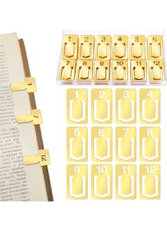 SYOSI 24 Pcs Metal Bookmarks, Number Bookmarks Brass Metal Clip Bookmarks for Page Mark for Teachers Students Book Lovers (Gold)