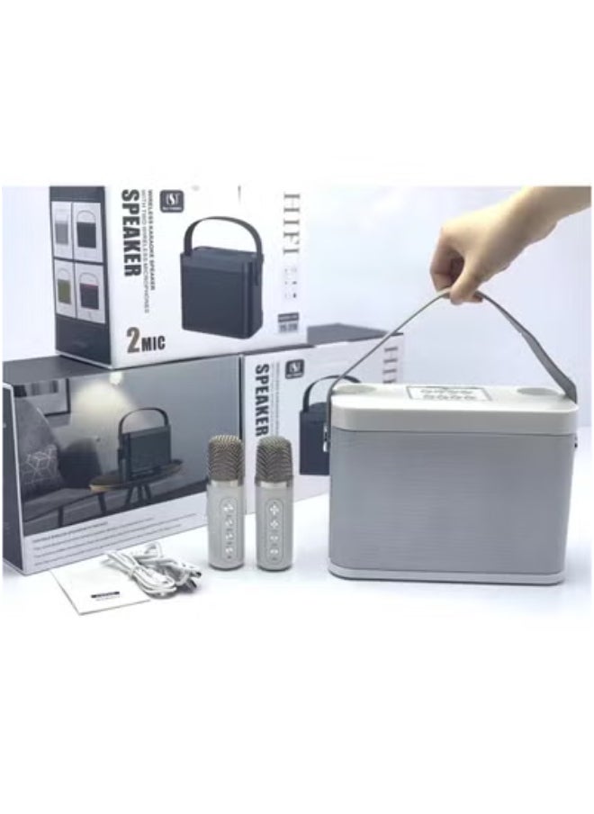 YS YS-219 Bluetooth Karaoke Speaker System with Dual Wireless Microphones – High-Performance Portable Sound System with Deep Bass, Vocal Effects, USB/TF Card Playback, AUX Input, and Rechargeable Battery – Perfect for Outdoor Parties, Events & Gatherings – Silver  - Image 4
