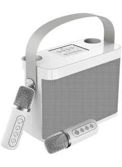 YS-219 Bluetooth Karaoke Speaker System with Dual Wireless Microphones – High-Performance Portable Sound System with Deep Bass, Vocal Effects, USB/TF Card Playback, AUX Input, and Rechargeable Battery – Perfect for Outdoor Parties, Events & Gatherings – Silver