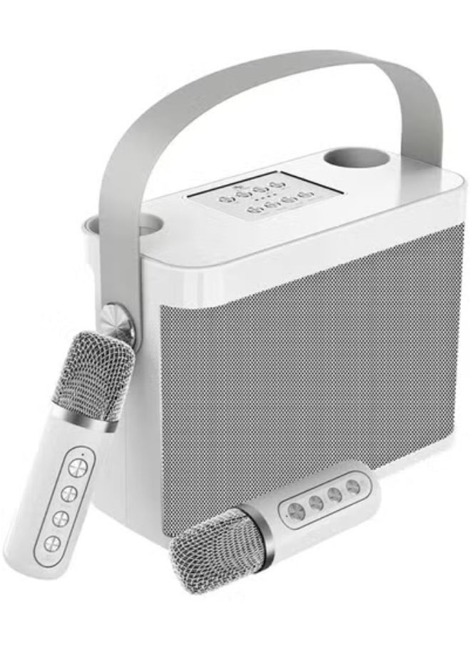 YS YS-219 Bluetooth Karaoke Speaker System with Dual Wireless Microphones – High-Performance Portable Sound System with Deep Bass, Vocal Effects, USB/TF Card Playback, AUX Input, and Rechargeable Battery – Perfect for Outdoor Parties, Events & Gatherings – Silver  - Image 1