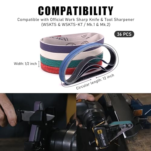 SHUTTLE GENIUS 36 Pack 1/2" x 12" Replacement Knife Sharpener Sanding Belts for Official Work Sharp Knife & Tool Sharpener (WSKTS & WSKTS-KT/MK.1 & MK.2), 80/120/240/400/600/800/1000/2500/5000 Grit - Image 3