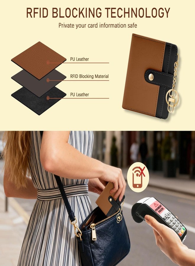 Jogjam Rfid Women Wallet, Small Slim Thin Credit Card Wallet, PU Leather Bifold Cash Zipper Coin Pocket ID Window, for Female Ladies Teen Girls Girly Gifts, A Black and Brown, Modern - Image 3