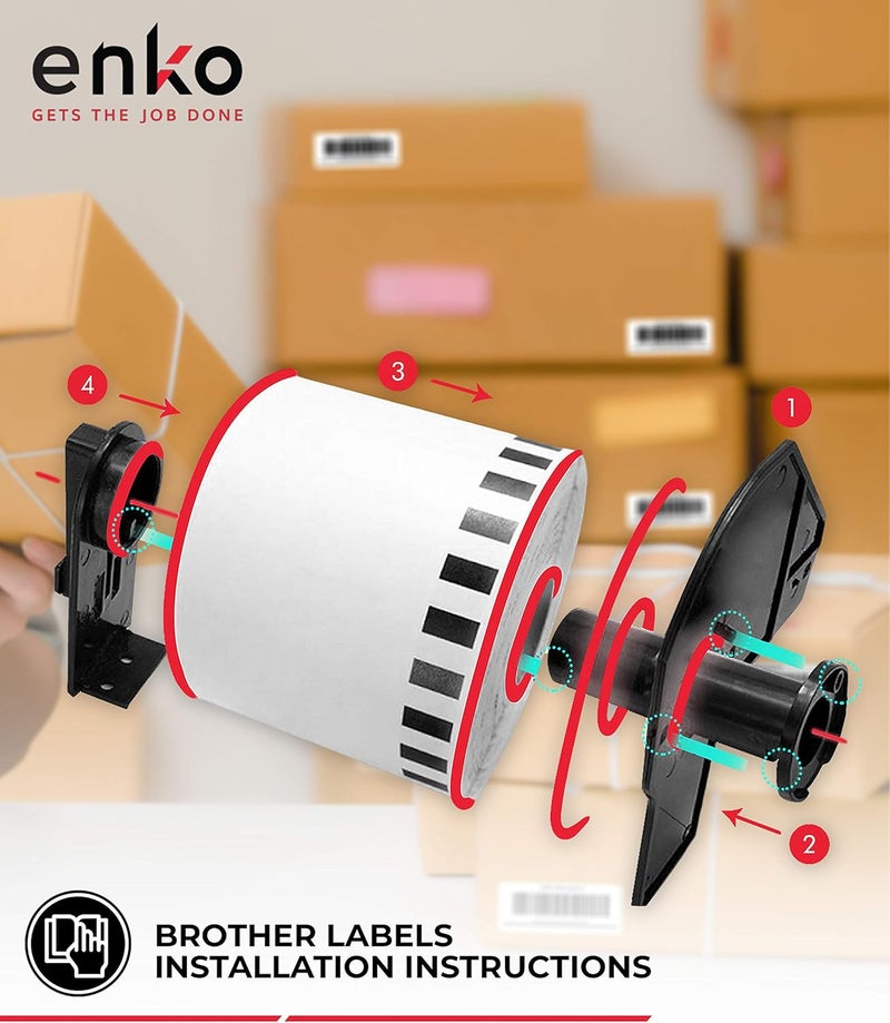 enKo Products enKo - Compatible DK-2223 Continuous Paper Labels (2 Inch x 100 Feet) Compatible for Brother QL Label Printers - 6 Rolls + 2 Refillable Cartridges - Image 3