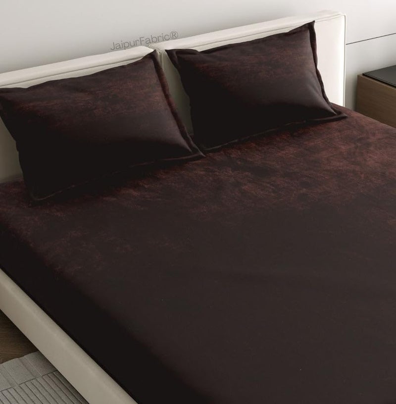 JaipurFabric Jaipur Fabric 200 GSM Velvet Warm King Size Bedsheet for Double Bed with Two Pillow Covers 400 TC Super Soft Solid Bedsheet 108 x 108 InchHickory Brown - Image 1