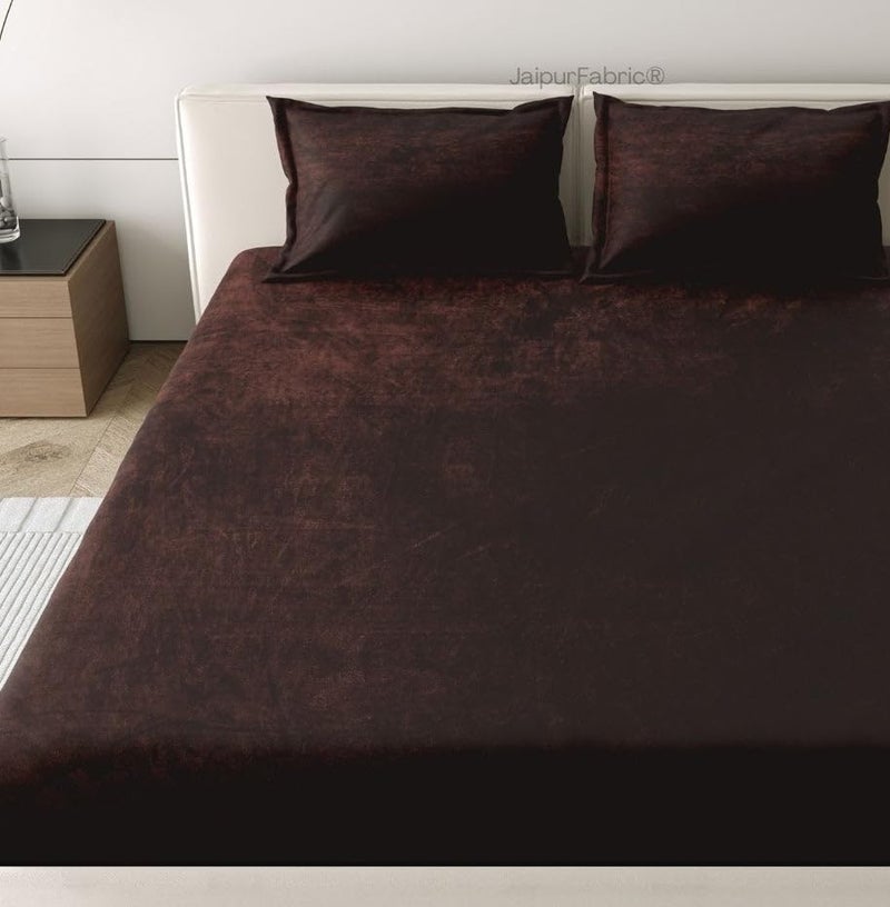 JaipurFabric Jaipur Fabric 200 GSM Velvet Warm King Size Bedsheet for Double Bed with Two Pillow Covers 400 TC Super Soft Solid Bedsheet 108 x 108 InchHickory Brown - Image 5