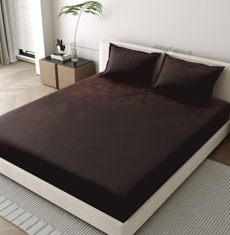 JaipurFabric Jaipur Fabric 200 GSM Velvet Warm King Size Bedsheet for Double Bed with Two Pillow Covers 400 TC Super Soft Solid Bedsheet 108 x 108 InchHickory Brown - Image 4