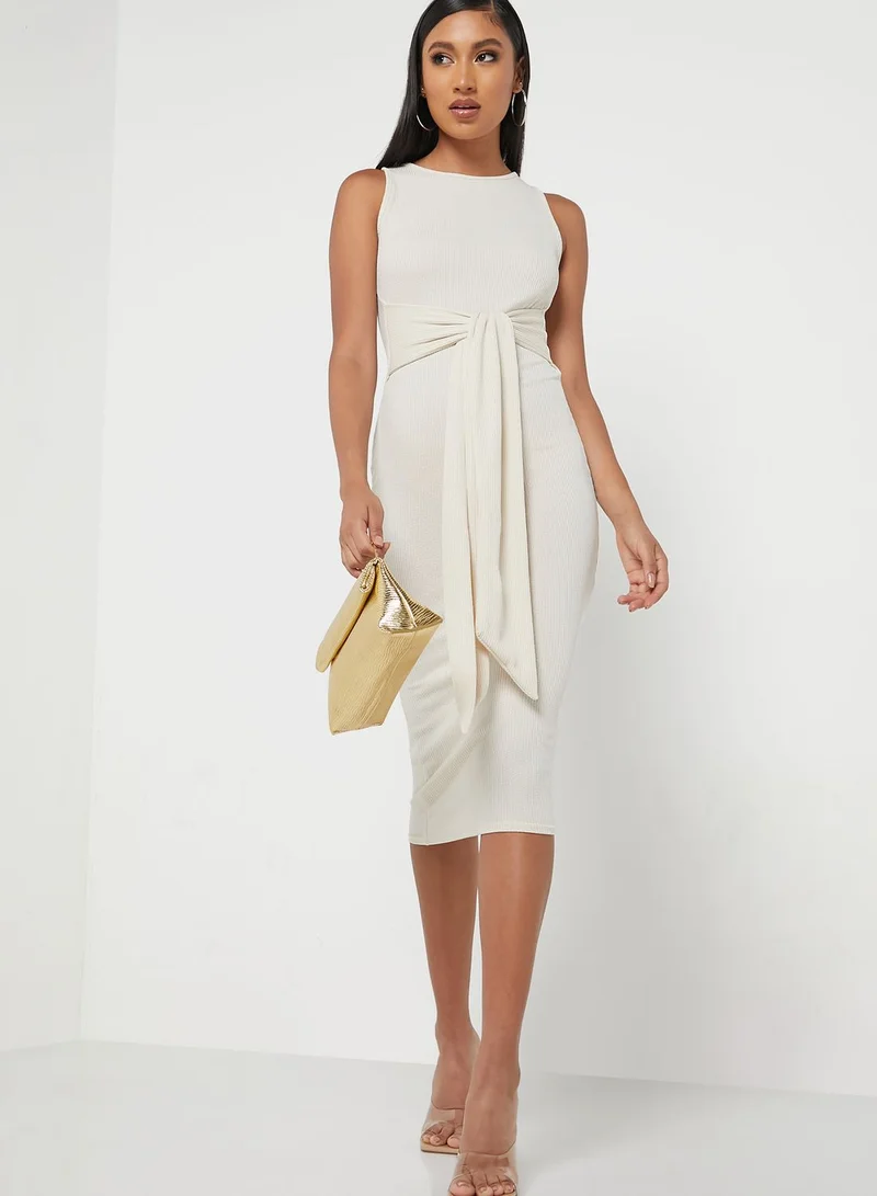 Miss Pap Tie Detail Ribbed Bodycon Dress