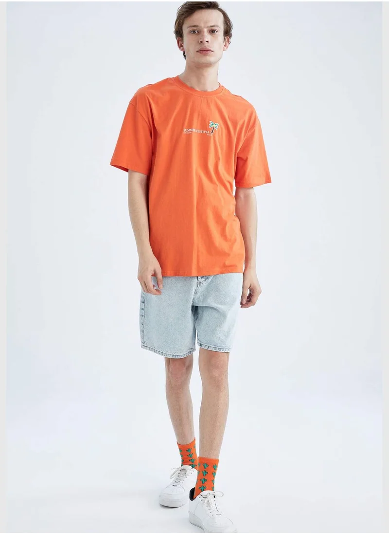 DeFacto Boxy Fit Short Sleeve Minimal Slogan Print T-Shirt