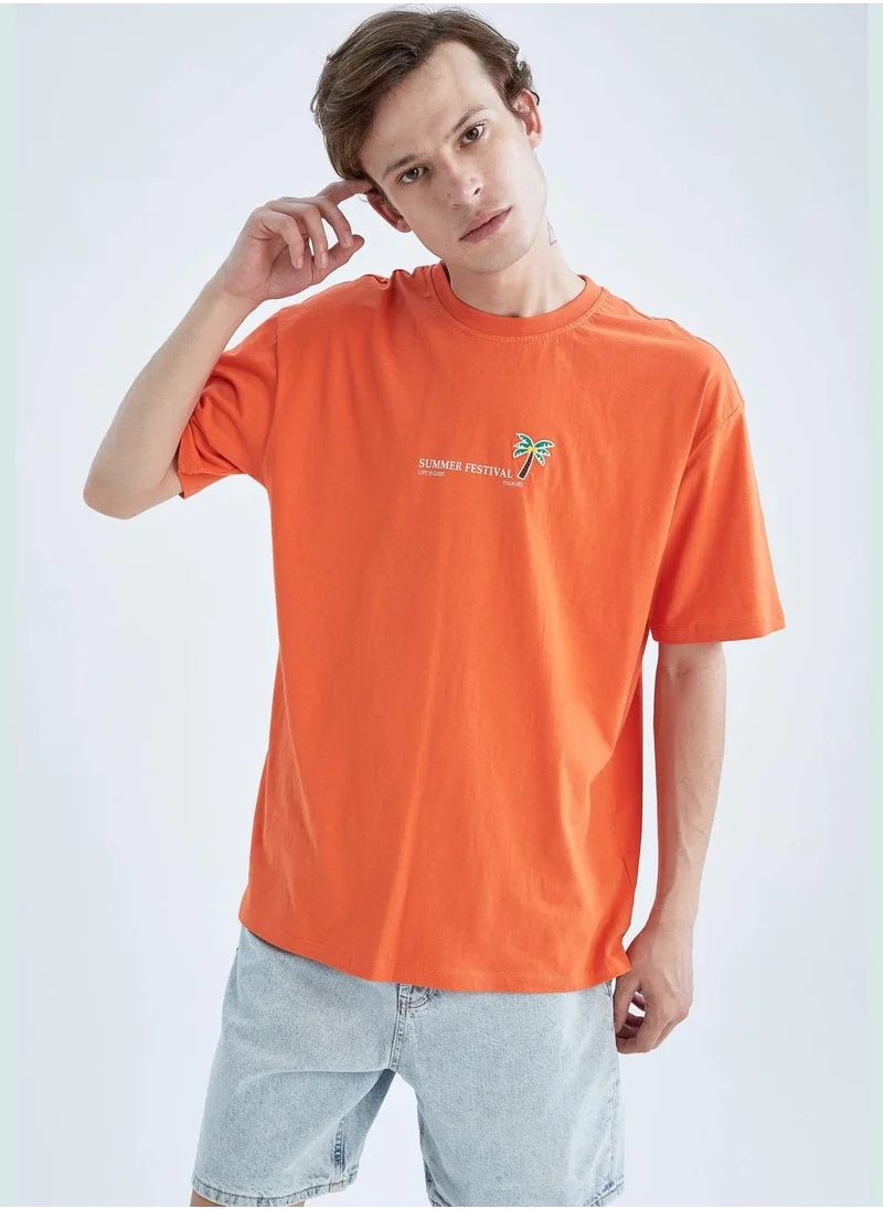 DeFacto Boxy Fit Short Sleeve Minimal Slogan Print T-Shirt