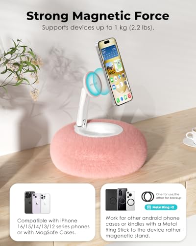 Viozon Phone Holder for Bed, Magnetic Pillow Stand, Compatible with 4-7" Phone/Kindle with Small Storage, Removable Suction Base for Stability, Idea for Kindle Reading and Video Watching On Bed,Pink - Image 5