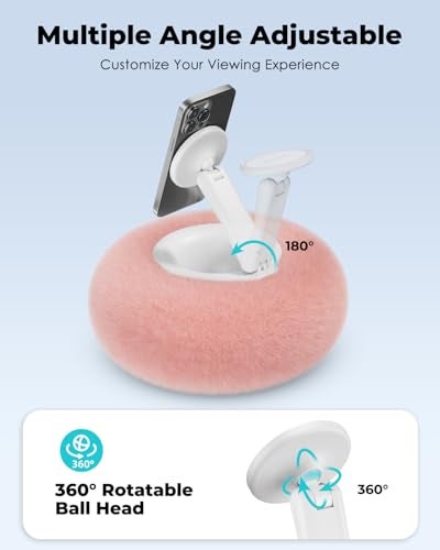 Viozon Phone Holder for Bed, Magnetic Pillow Stand, Compatible with 4-7" Phone/Kindle with Small Storage, Removable Suction Base for Stability, Idea for Kindle Reading and Video Watching On Bed,Pink - Image 3