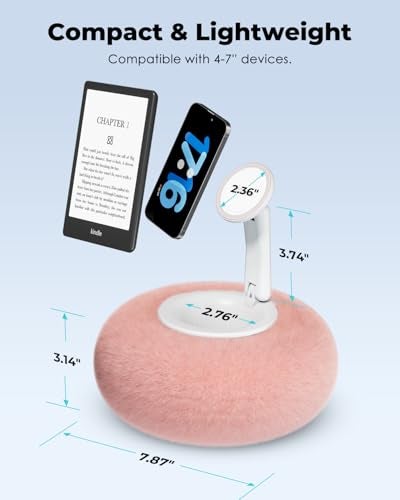 Viozon Phone Holder for Bed, Magnetic Pillow Stand, Compatible with 4-7" Phone/Kindle with Small Storage, Removable Suction Base for Stability, Idea for Kindle Reading and Video Watching On Bed,Pink - Image 4