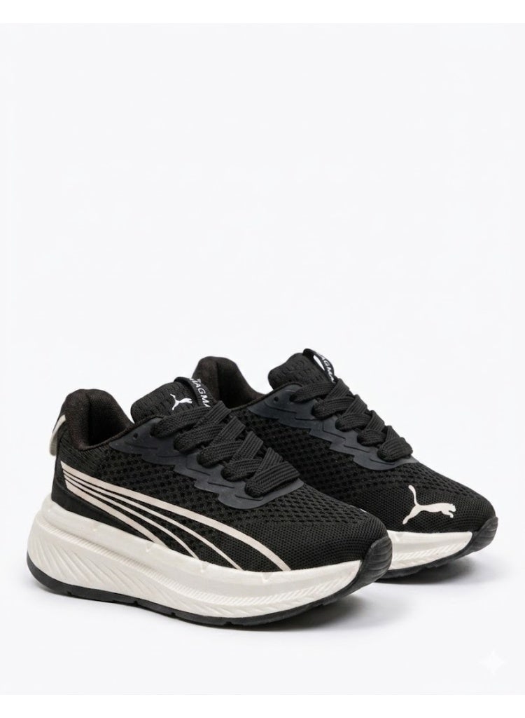 Black Mesh Running Shoes with Thick Elevated White Sole – Lightweight, Breathable & Comfortable for Daily Sports