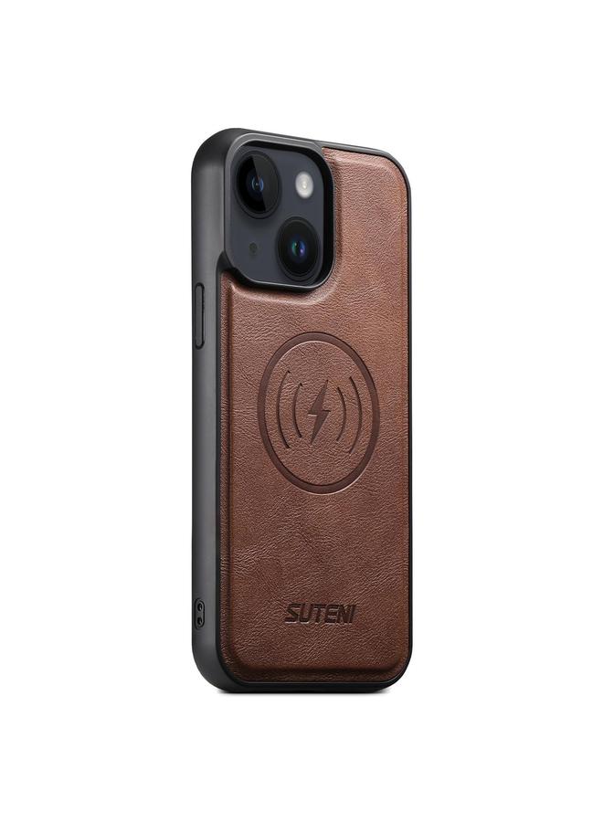 Suteni Case For iPhone 14 Plus G5 Cowhide Leather MagSafe Magnetic Phone Case - Image 1