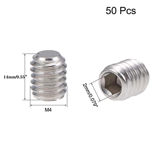 SDY 50 Pcs M4x14mm Metric 304 Stainless Steel Hex Socket Set Flat Point Grub Screws Silver Tone for Towel Rack Door Knob （M4x14mm） - Image 2