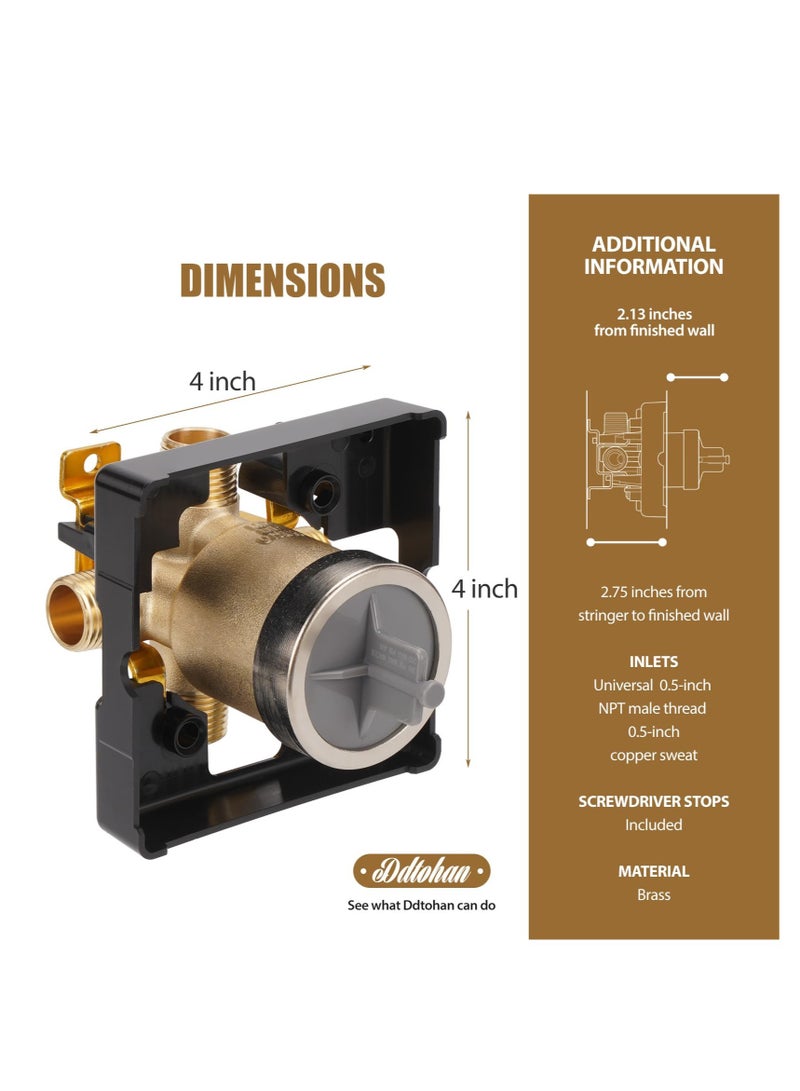 إكسفور R10000-UNBXHF MultiChoice Universal Shower Valve Body, for Shower Faucet Trim Kits, for D 13, 14, 17 or 17T Series Single-Function or Dual-Functions Shower Valve Trim Kits, with Screwdriver Stops - Image 5