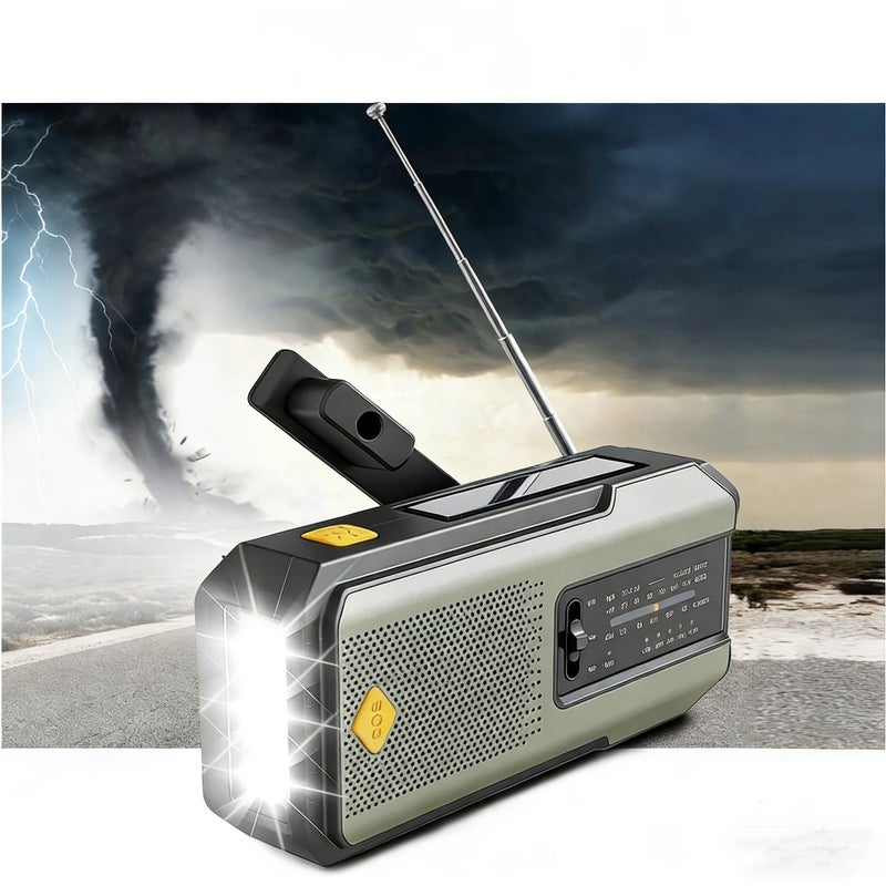 راديو الطقس الطارئ الأخضر 7400 ملي واط ساعة AM FM WB لمبة LED يدوي مع كرنك يدوي شمسي منفذ تايب C SOS - Image 1