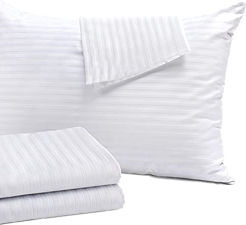 Linenwalas 300 TC Premium 100% Cotton Satin Stripes Super King Bedsheet with 2 Pillow Covers for Hotels & Homes - (108"X120" - White) - Image 2