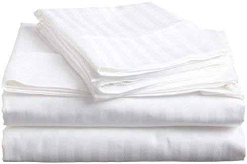 Linenwalas 300 TC Premium 100% Cotton Satin Stripes Super King Bedsheet with 2 Pillow Covers for Hotels & Homes - (108"X120" - White) - Image 4