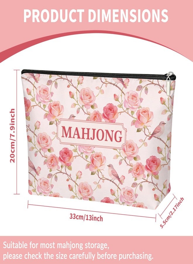 MAYJOYDIY Pink Rose Print Mahjong Storage Bag, Empty Mahjong Tiles Bag with Zipper, 13 x 7.9 Inch Portable Canvas Carrying Pouch for Travel Players Cosmetics Home Use Game Nights - Image 2