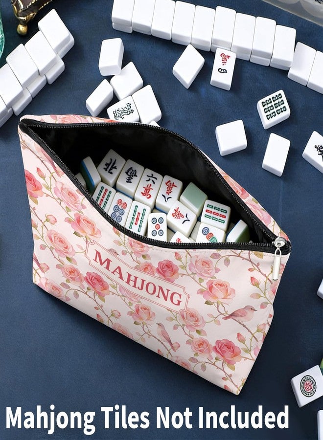 MAYJOYDIY Pink Rose Print Mahjong Storage Bag, Empty Mahjong Tiles Bag with Zipper, 13 x 7.9 Inch Portable Canvas Carrying Pouch for Travel Players Cosmetics Home Use Game Nights - Image 5