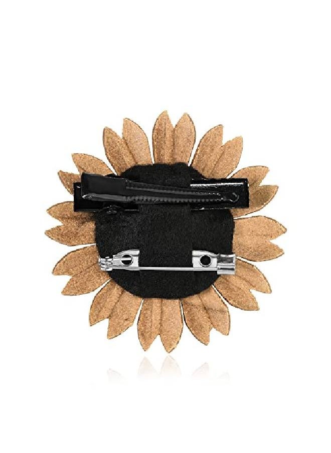 AeraVida Vibrant Goldcolored Leather Flower Combination Hairclip And Brooch Pin  - Image 3