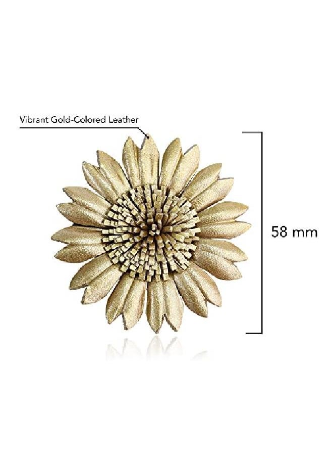 AeraVida Vibrant Goldcolored Leather Flower Combination Hairclip And Brooch Pin  - Image 4