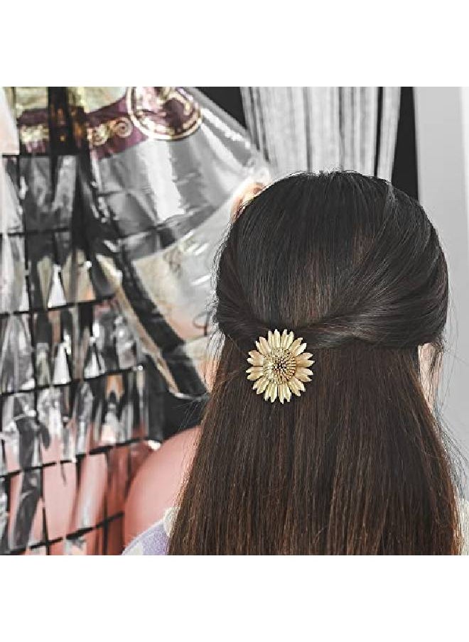 AeraVida Vibrant Goldcolored Leather Flower Combination Hairclip And Brooch Pin  - Image 5