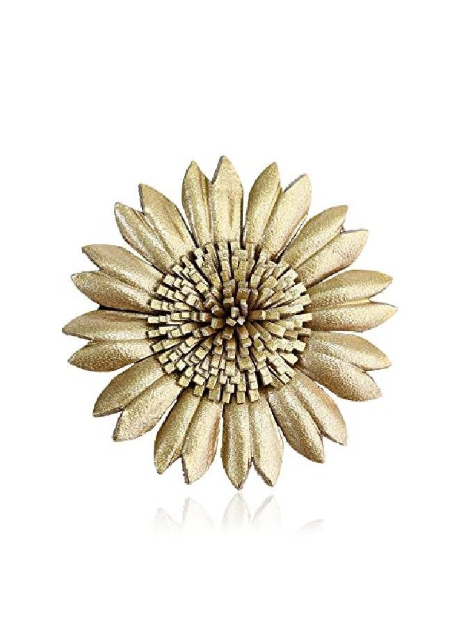 AeraVida Vibrant Goldcolored Leather Flower Combination Hairclip And Brooch Pin  - Image 2