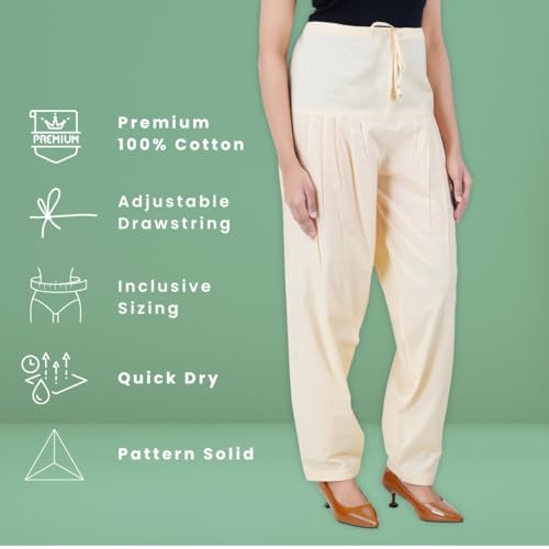 Happy Bunny Cotton Salwar Pant for Women, Modern Semi Patiala Ethnic Trousers with Drawstring, Comfortable Office Home Wear Ladies Pants (LG, Skin) - Image 2
