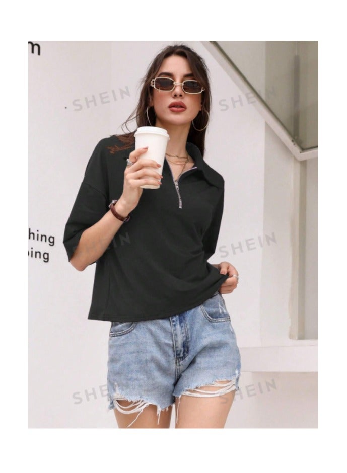 بونكا تي شيرت منخفض الاكتاف سحاب نصف - Image 3