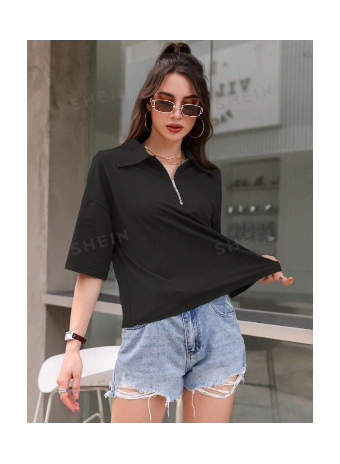 بونكا تي شيرت منخفض الاكتاف سحاب نصف - Image 4