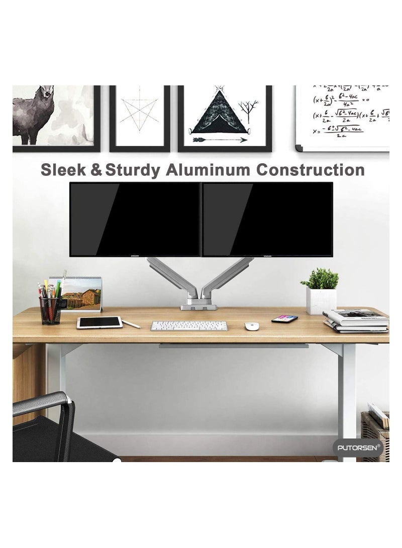 PC Dual Monitor Arm Stand Desk Mount Bracket(Mechanical Powered) with Height Adjustable Full Motion Double Arm - Image 2