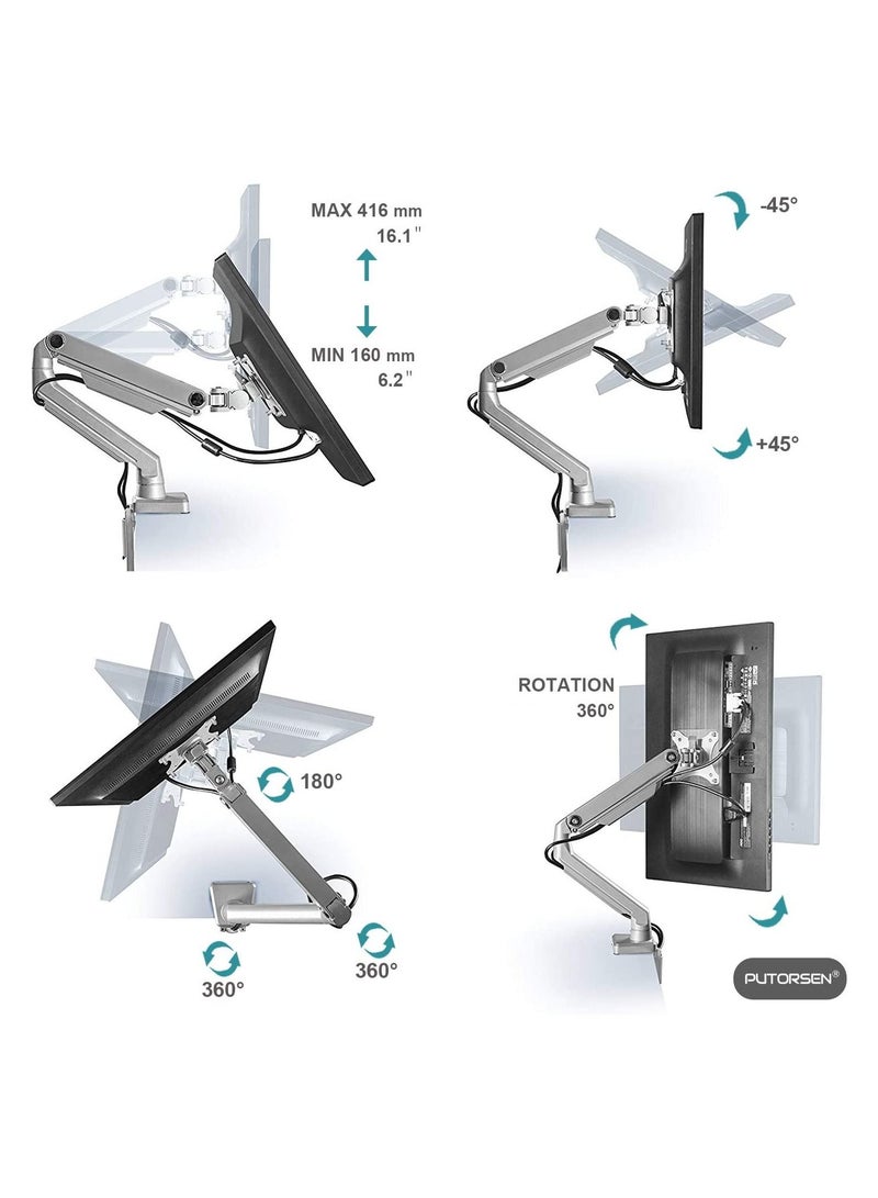 PC Dual Monitor Arm Stand Desk Mount Bracket(Mechanical Powered) with Height Adjustable Full Motion Double Arm - Image 4