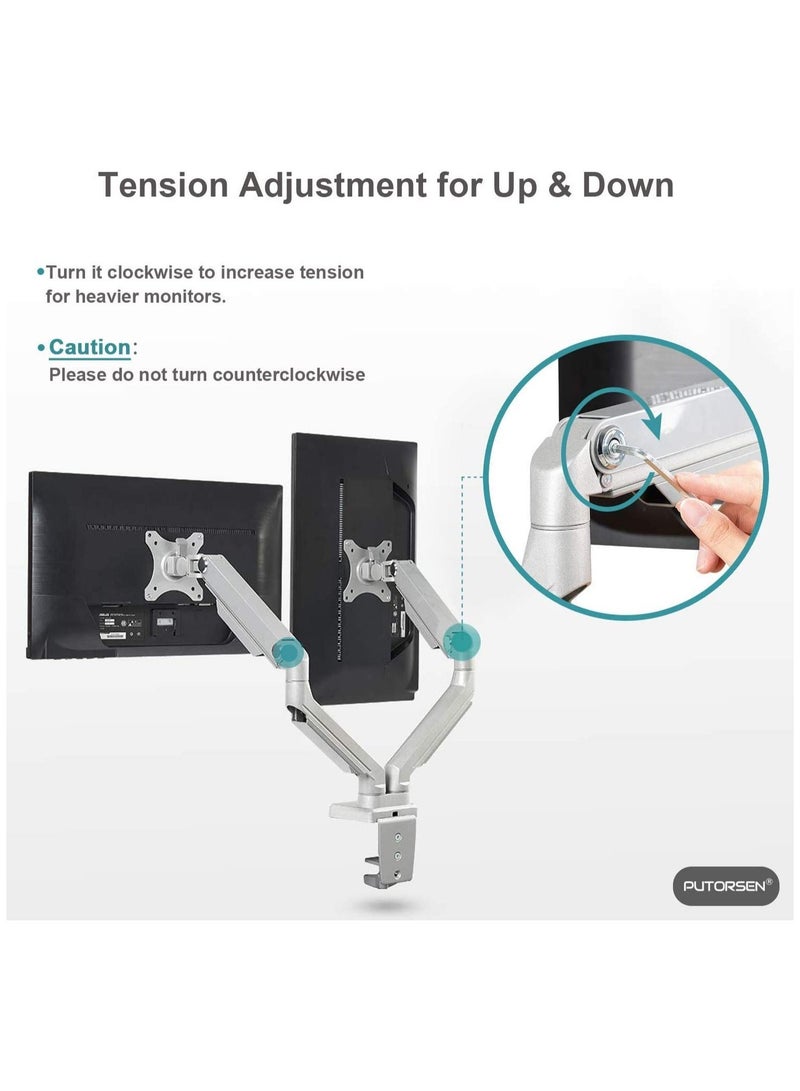 PC Dual Monitor Arm Stand Desk Mount Bracket(Mechanical Powered) with Height Adjustable Full Motion Double Arm - Image 3