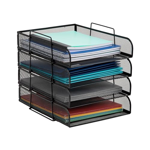 Mind Reader Stackable Paper Tray, Desktop Organizer, File Storage, Office, Metal Mesh, 10.5" L x 13.5" W x 11.25" H, 4 Pcs., Black - Image 1