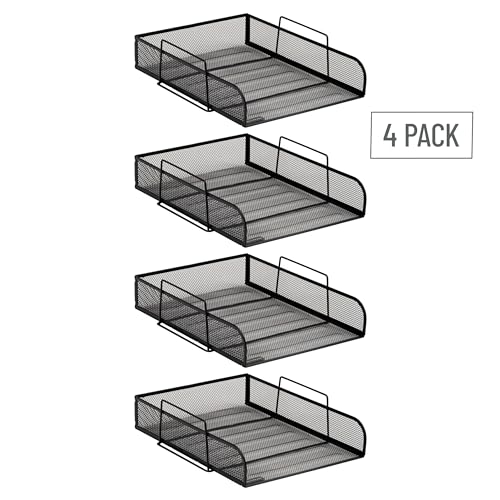 Mind Reader Stackable Paper Tray, Desktop Organizer, File Storage, Office, Metal Mesh, 10.5" L x 13.5" W x 11.25" H, 4 Pcs., Black - Image 4