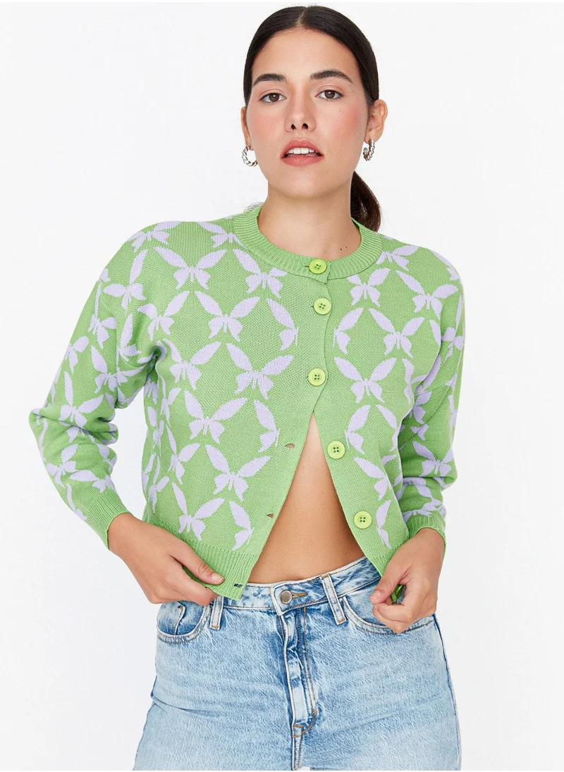 trendyol Printed Crop Cardigan