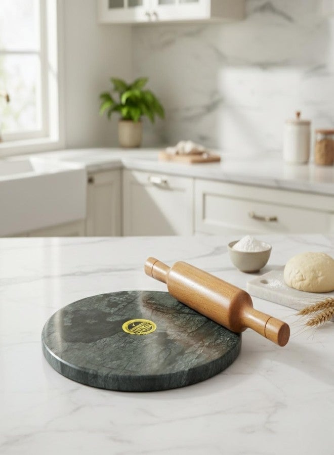 JMH Premium Green Stone Chakla Belan Set | Heavy Non-Slip Roti Board with Smooth Wooden Rolling Pin | Ideal for Chapati, Roti, Paratha & Puri Making (10 Inch) - Image 4