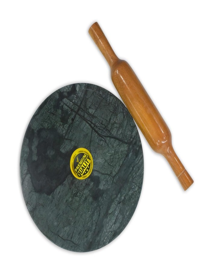 JMH Premium Green Stone Chakla Belan Set | Heavy Non-Slip Roti Board with Smooth Wooden Rolling Pin | Ideal for Chapati, Roti, Paratha & Puri Making (10 Inch) - Image 1