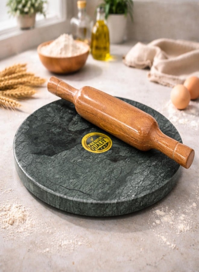 JMH Premium Green Stone Chakla Belan Set | Heavy Non-Slip Roti Board with Smooth Wooden Rolling Pin | Ideal for Chapati, Roti, Paratha & Puri Making (10 Inch) - Image 5