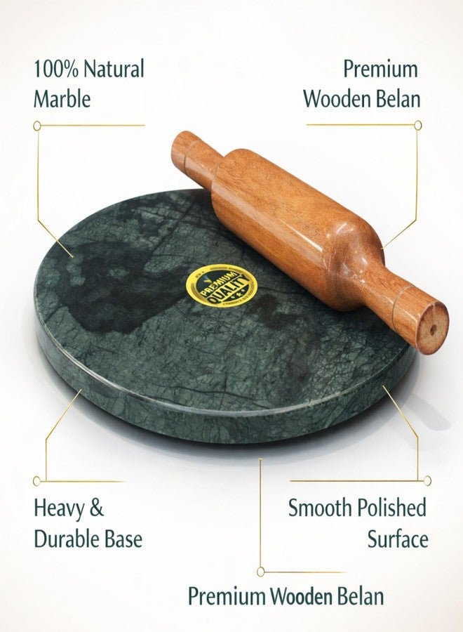 JMH Premium Green Stone Chakla Belan Set | Heavy Non-Slip Roti Board with Smooth Wooden Rolling Pin | Ideal for Chapati, Roti, Paratha & Puri Making (10 Inch) - Image 2