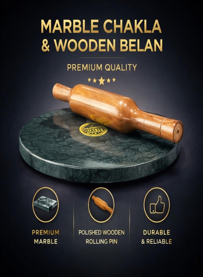 JMH Premium Green Stone Chakla Belan Set | Heavy Non-Slip Roti Board with Smooth Wooden Rolling Pin | Ideal for Chapati, Roti, Paratha & Puri Making (10 Inch) - Image 3
