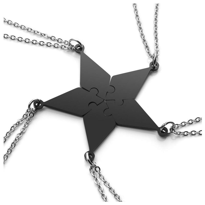 PiercingJ Personalized Engraved Custom 5 Pieces Best Friends BFF Family Puzzle Necklaces Stainless Steel Pentagram Star Friendship Matching Jigsaw Pendant Chain for Women Sisters Gift - Image 1