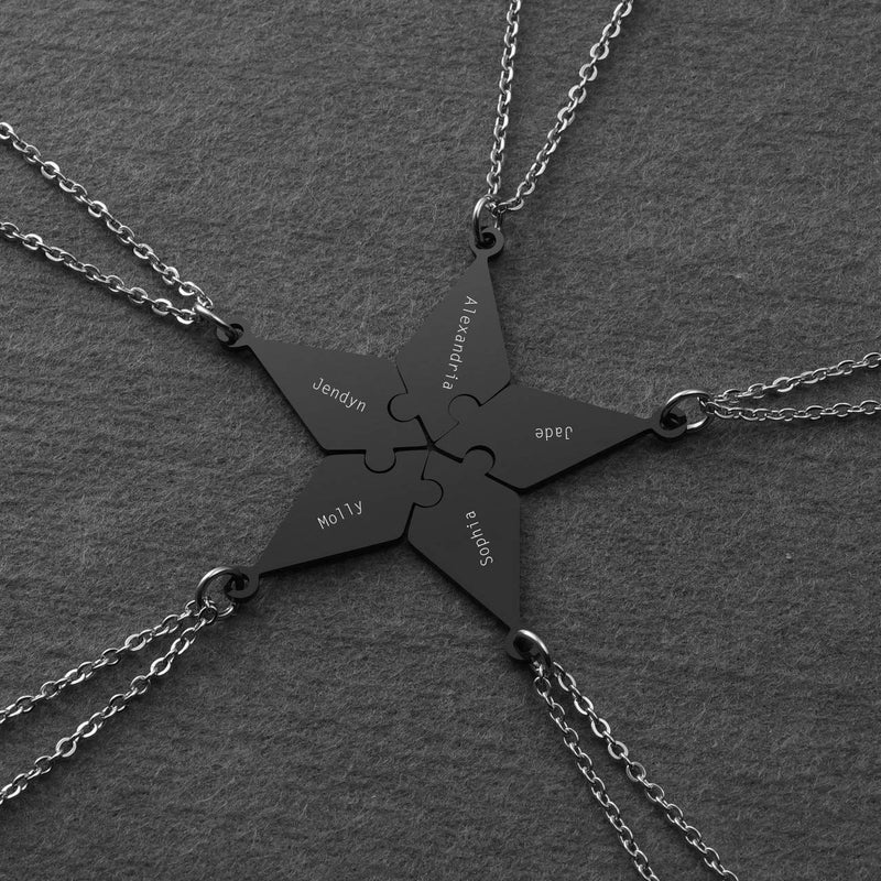 PiercingJ Personalized Engraved Custom 5 Pieces Best Friends BFF Family Puzzle Necklaces Stainless Steel Pentagram Star Friendship Matching Jigsaw Pendant Chain for Women Sisters Gift - Image 2