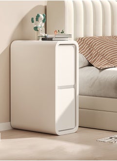 Merry Moments Modern Bedside Table Minimalist Nightsatnds Multifunction Nightstand for Bedroom Living Room 2 Drawers Faux-Leather Covered Pine Wood Frame Creamy White H50xL30xD40 cm （Fully Assembled)  - Image 1