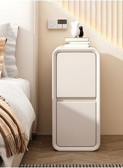 Merry Moments Modern Bedside Table Minimalist Nightsatnds Multifunction Nightstand for Bedroom Living Room 2 Drawers Faux-Leather Covered Pine Wood Frame Creamy White H50xL30xD40 cm （Fully Assembled)  - Image 4