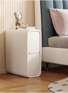 Merry Moments Modern Bedside Table Minimalist Nightsatnds Multifunction Nightstand for Bedroom Living Room 2 Drawers Faux-Leather Covered Pine Wood Frame Creamy White H50xL30xD40 cm （Fully Assembled)  - Image 3