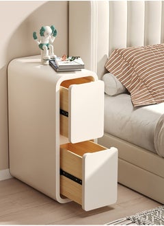Merry Moments Modern Bedside Table Minimalist Nightsatnds Multifunction Nightstand for Bedroom Living Room 2 Drawers Faux-Leather Covered Pine Wood Frame Creamy White H50xL30xD40 cm （Fully Assembled)  - Image 5