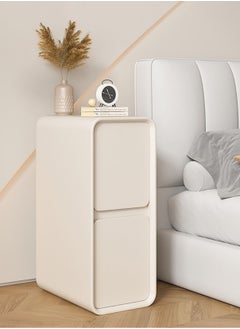 Merry Moments Modern Bedside Table Minimalist Nightsatnds Multifunction Nightstand for Bedroom Living Room 2 Drawers Faux-Leather Covered Pine Wood Frame Creamy White H50xL30xD40 cm （Fully Assembled)  - Image 2